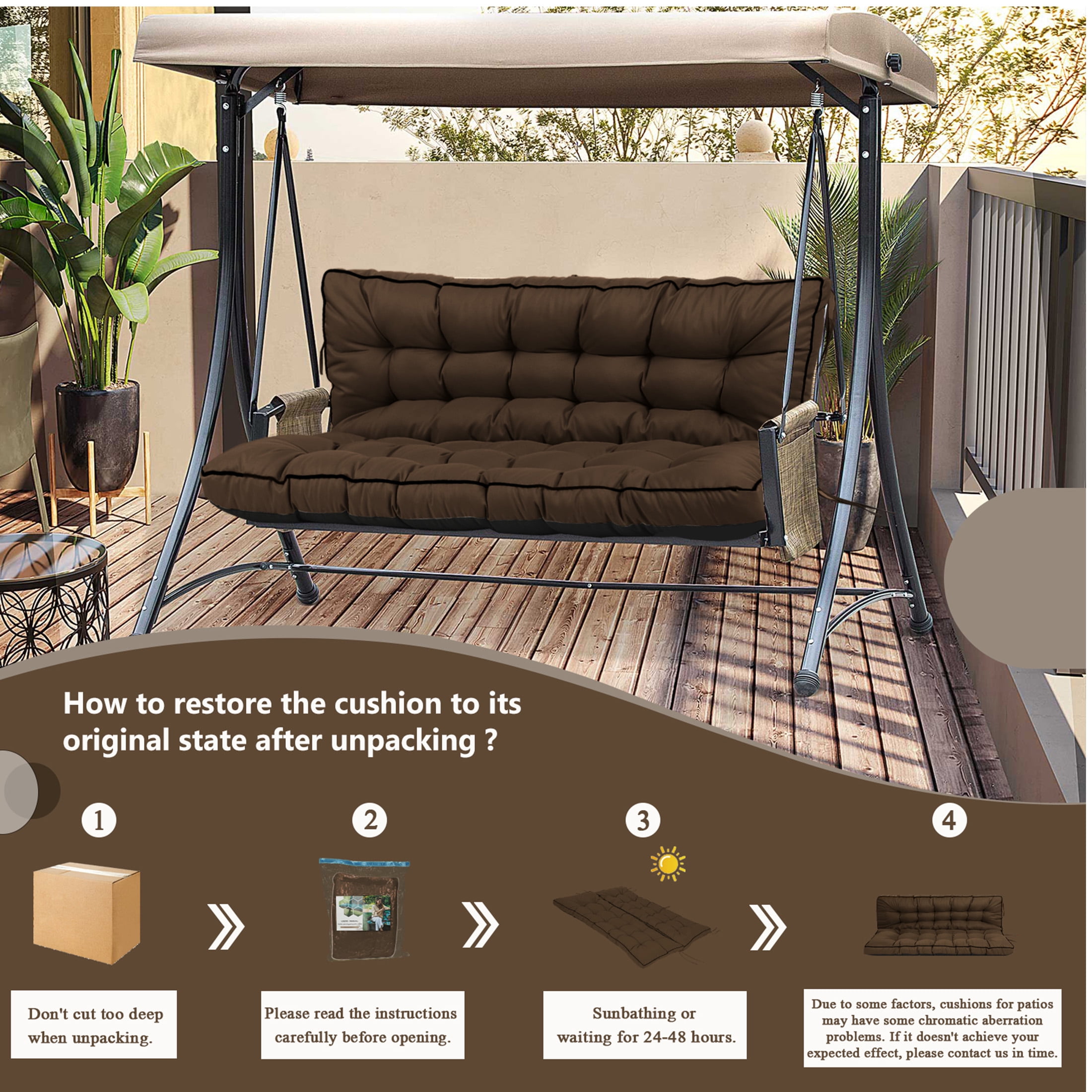 Porch Swing Cushion Thicken 4", 55" Swing Cushions 2-3 Seater Replacement, Waterproof Bench Cushions with Backrest, Anti-Fading Patio Swing Chair Pads for Outdoor Garden Furniture