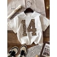 thumbnail image 1 of Tween Girl One Piece American Fashion Cool Leopard Print "14" Print New Casual Commuting Outing Comfortable Short Sleeve Women's T-shirt New Summer Cool Women's Big Child Top, 1 of 5