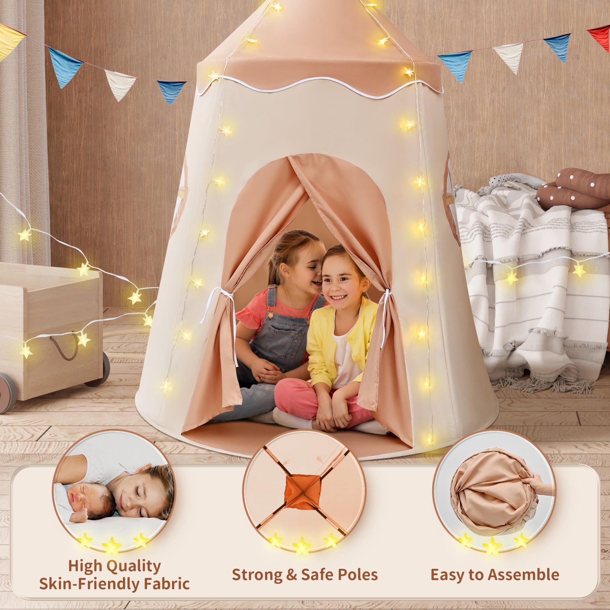 Kid Tents - Pop Up Tent Kids - Kids Play Tent for Outdoor/Indoor, Kids Play House Outdoor Toys with Tent Lights