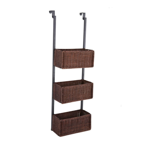38.25" Brown and Black Contemporary Over the Door 3Tier Basket Storage