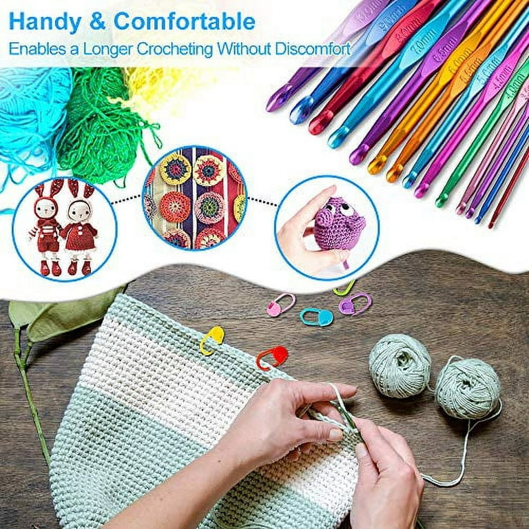Looen Crochet Hooks Set-Yarn Needles Coloured Aluminum with Storage Case  Rubbery Handle Ergonomic Comfort Grip DIY Craft Handmake Kit 64pcs