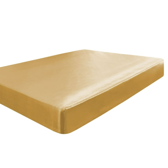 PiccoCasa Satin Fitted Sheet 12" Deep Pocket Bed Sheet, King Gloden Tone