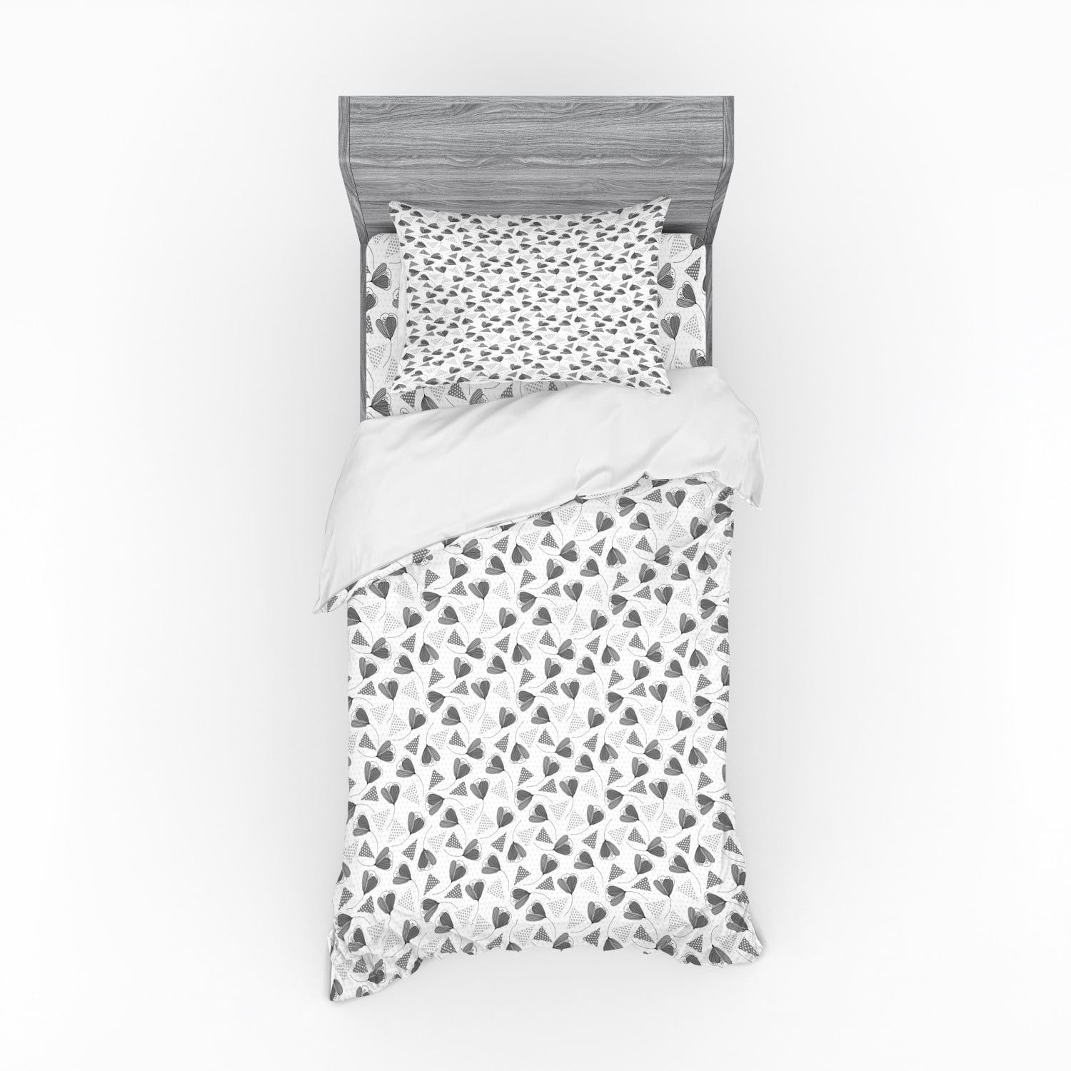 Floral Duvet Cover Set, Abstract Repetitive Pattern with Polka Dotted