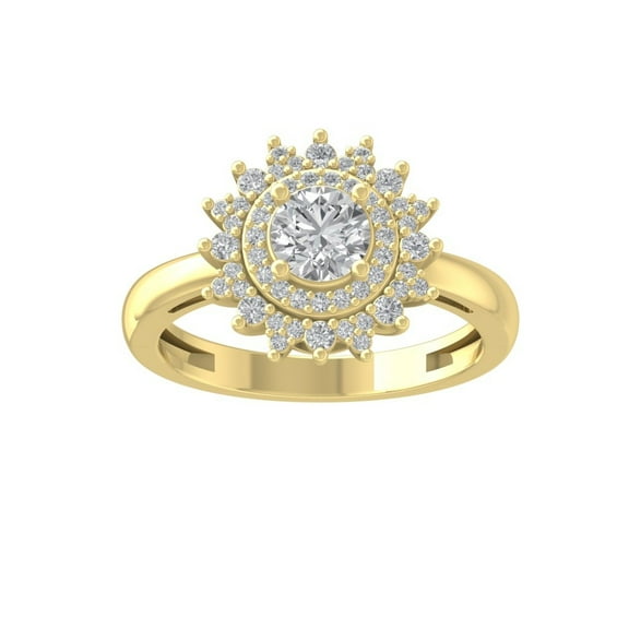 ARAIYA FINE JEWELRY 14K Yellow Gold Diamond Halo Engagement Ring (1 cttw, I-J Color, I2-I3 Clarity) Size 6