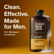 Every Man Jack Sandalwood Teak Daily 2-in-1 Shampoo and Conditioner for Men, Naturally Derived, 13.5 oz