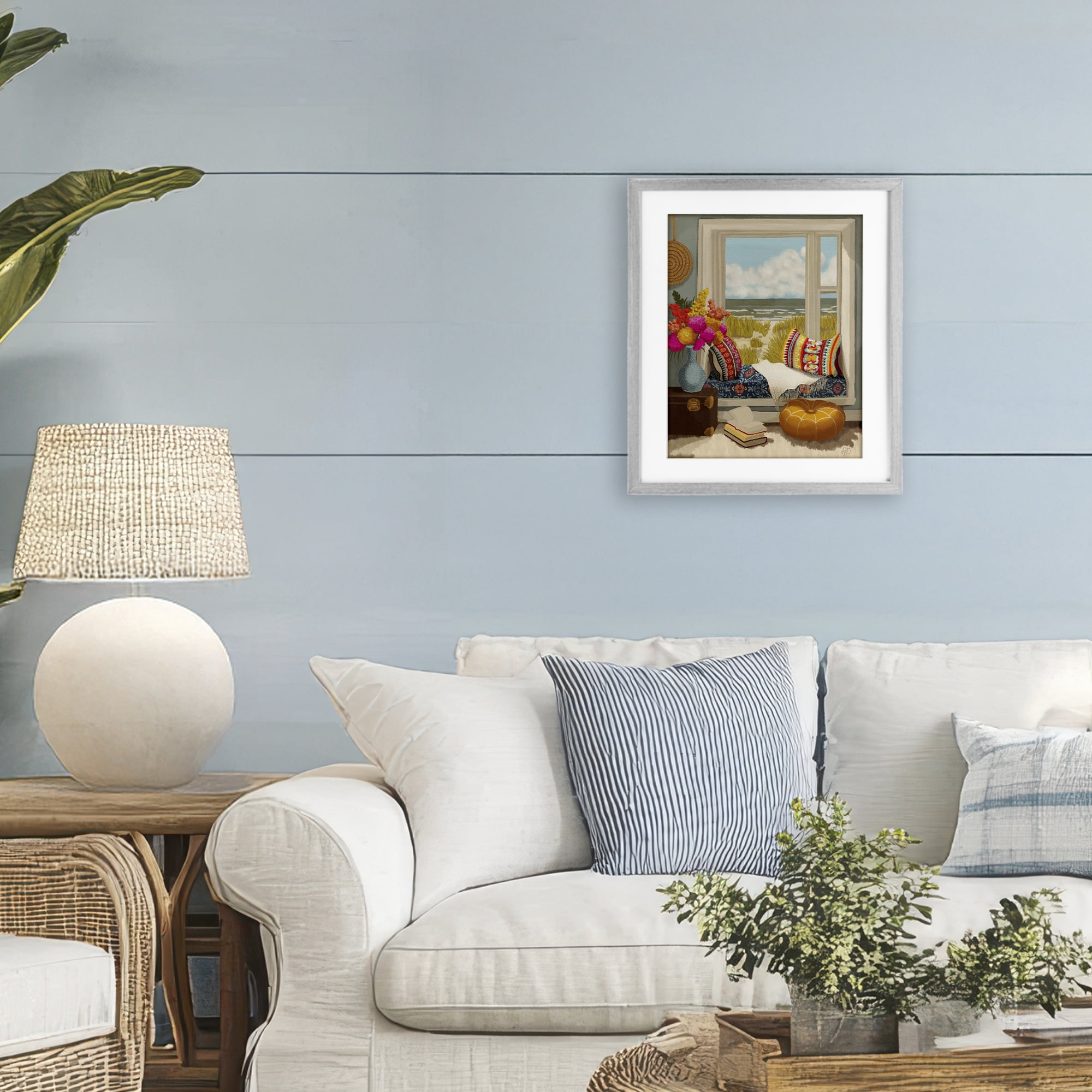 Stupell Industries Coastal Vacation Window Seat Gray Framed Print Under Glass, design by Lisa R Dumm