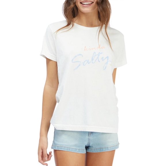 Roxy Women's Salty Script Oversized Relaxed Loose Fit Tee T-Shirt (X-Small, Snow White)