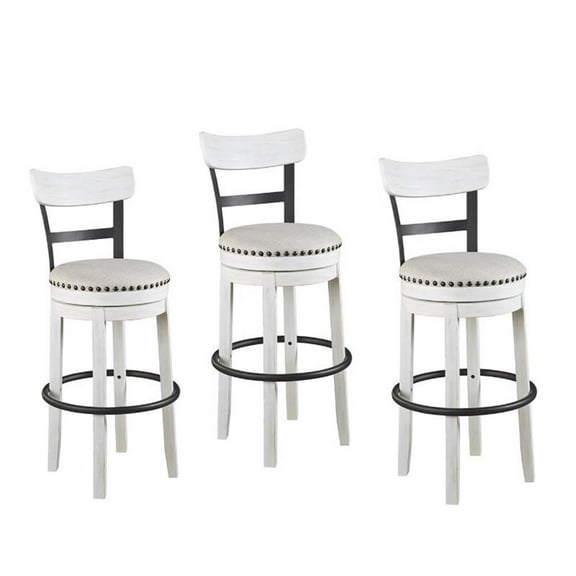 Home Square 3 Piece 30" Swivel Upholstered Counter Stool Set in Vintage White