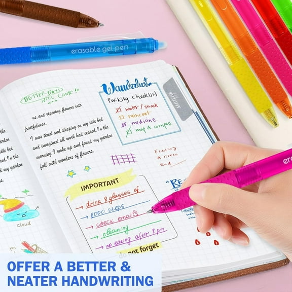 CCOCC Glitter Gel Pens,Erasable Gel Pens Fine Point for Office Notes,Journaling & Drawing - Refillable,Retractable Design with Built-In Eraser,Quick-Dry Ink for Professionals