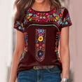thumbnail image 2 of Puliio Women Short Sleeve Loose Round Neck Casual Pullover Folk Custom Printed T Shirt Top, 2 of 7