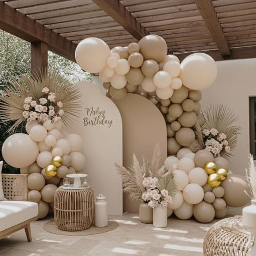 Neutral Balloon Garland Arch Kit - Double Stuffed Beige, White, Blush Balloons for Boho Baby Shower, Gender Reveal, Birthday Party Decorations