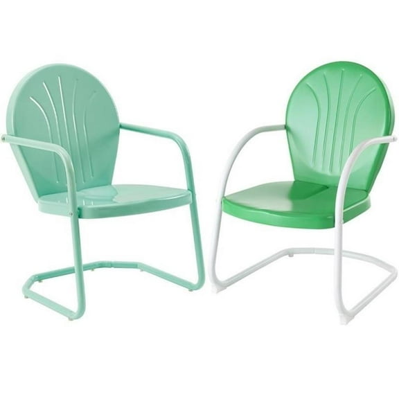 Home Square Griffith 2 Piece Metal Patio Chair Set in Aqua & Grasshopper Green