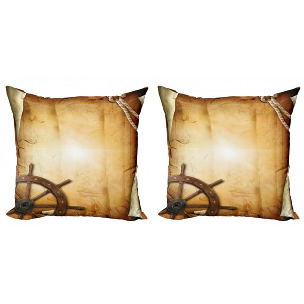 Ships Wheel Throw Pillow Cushion Cover Pack Of 2 Illustration Of Steering Wheel On Old Antique Paper Historic Traveling Maritime Art Zippered Double Side Digital Print 4 Sizes Brown By Ambesonne Walmart Com