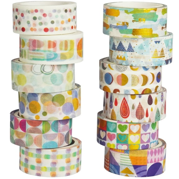 YUBX Cute Painting Washi Tape Set 12 Rolls Basic Masking Decorative Tapes