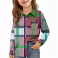 thumbnail image 2 of MKOSPLRT Toddler Kids Plaid Button Down Shirts 6M-8Y Girls Boys Lapel T Shirts Long Sleeve Color Block Flannel Print Shirts with Pocket, 2 of 10