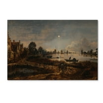 River View By Moonlight' Canvas Art by Aert van der Neer