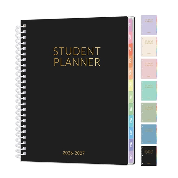 Student Planner 2026-2027, SUNEE Academic Weekly & Monthly Plan Book, Jul. 2026 - Jun. 2027, 6.5"×8.3" Middle & High School Planner, Lesson Plan Book with Week's Goals, Bookmark, Monthly Tabs, Black