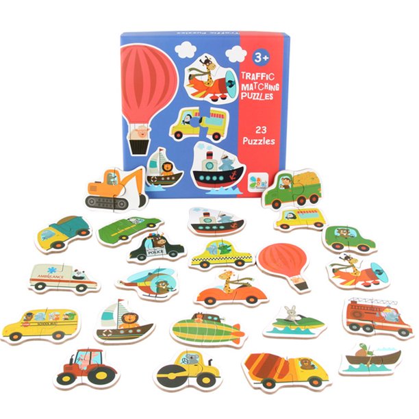 Grandes tarjetas de rompecabezas 3D de madera de dibujos animados de frutas y verduras de tráfico de bebé de aprendizaje educativo Jigsaw Toys Advancent WJ4004-02B