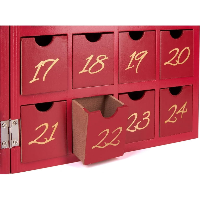 BRUBAKER Reusable Wooden Advent Calendar to Fill - Red Christmas Book with  24 Doors - DIY Christmas Calendar 8.27 x 3.54 x 11.81 inches