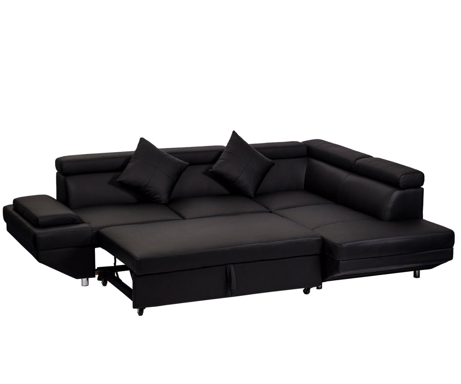 Contemporary Sectional Modern Sofa Bed Black With Functional Armrest Back R