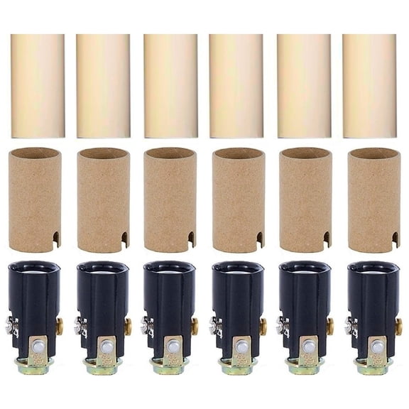 Creative Hobbies Chandelier Lighting Fixture Socket Kit, Candelabra E-12 Sockets with Cardboard Insulators and 1 3/4-Inch Tall White Plastic Candle Cover Sleeves, Set of 6