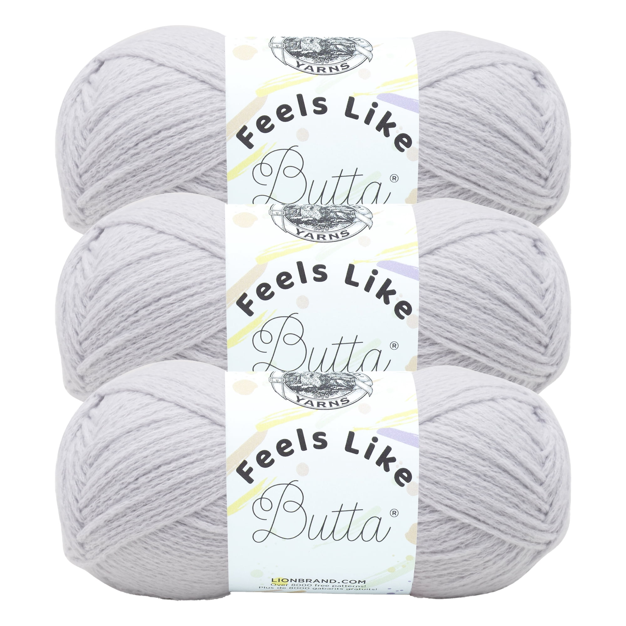 Lion Brand Yarn Feels Like Butta Pale Grey Medium Polyester Yarn 3 Pack