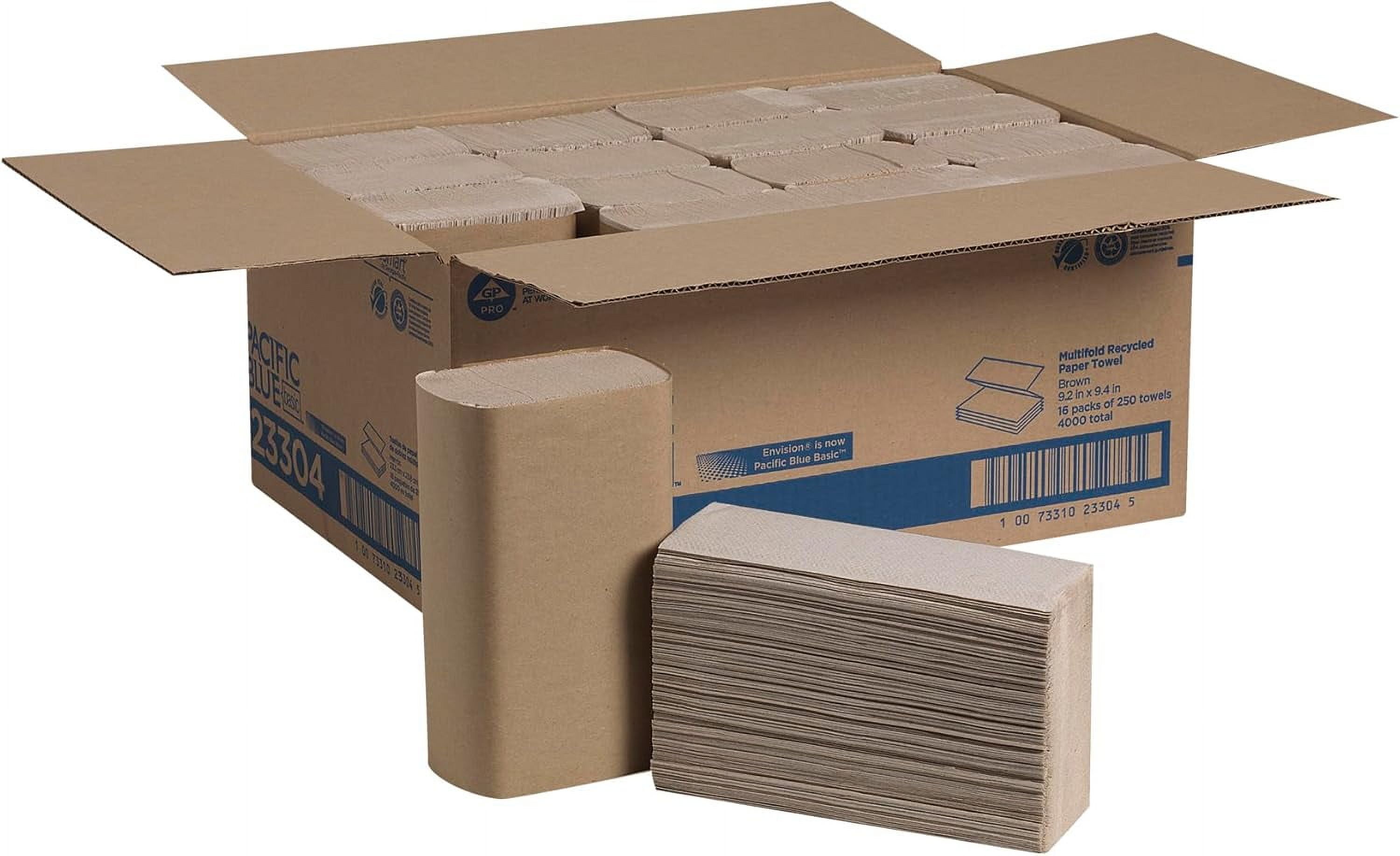 Pacific Blue Basic Recycled Multifold Paper Towels (23304), Brown, 250 Towels/Pack, 16 Packs/Case
