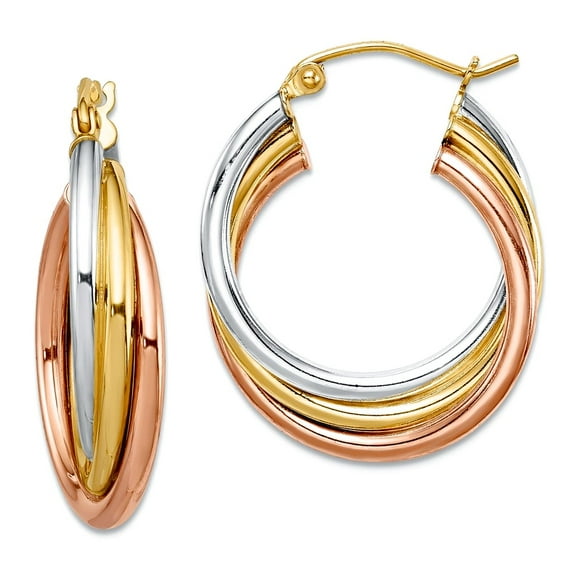 925 Sterling Silver Polished Hinged post Tri Color Gold Plated Hoop Earrings 21x24mm Wide 6mm Thick Hoop Earring for Wom