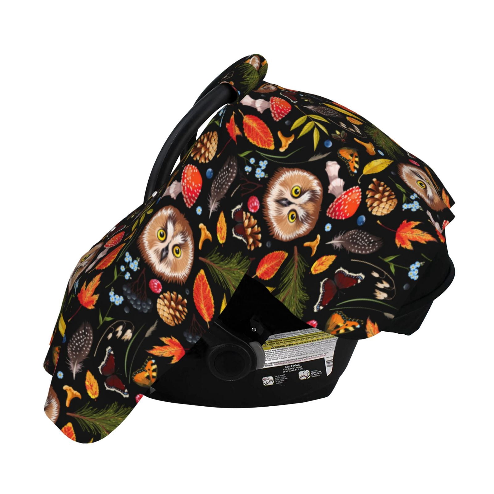 Naloa Owl And Leaves Baby Car Seat Cover, Breathable Baby Carrier Cover, Multiuse Baby Carrier Cover & Nursing Breastfeeding Cover