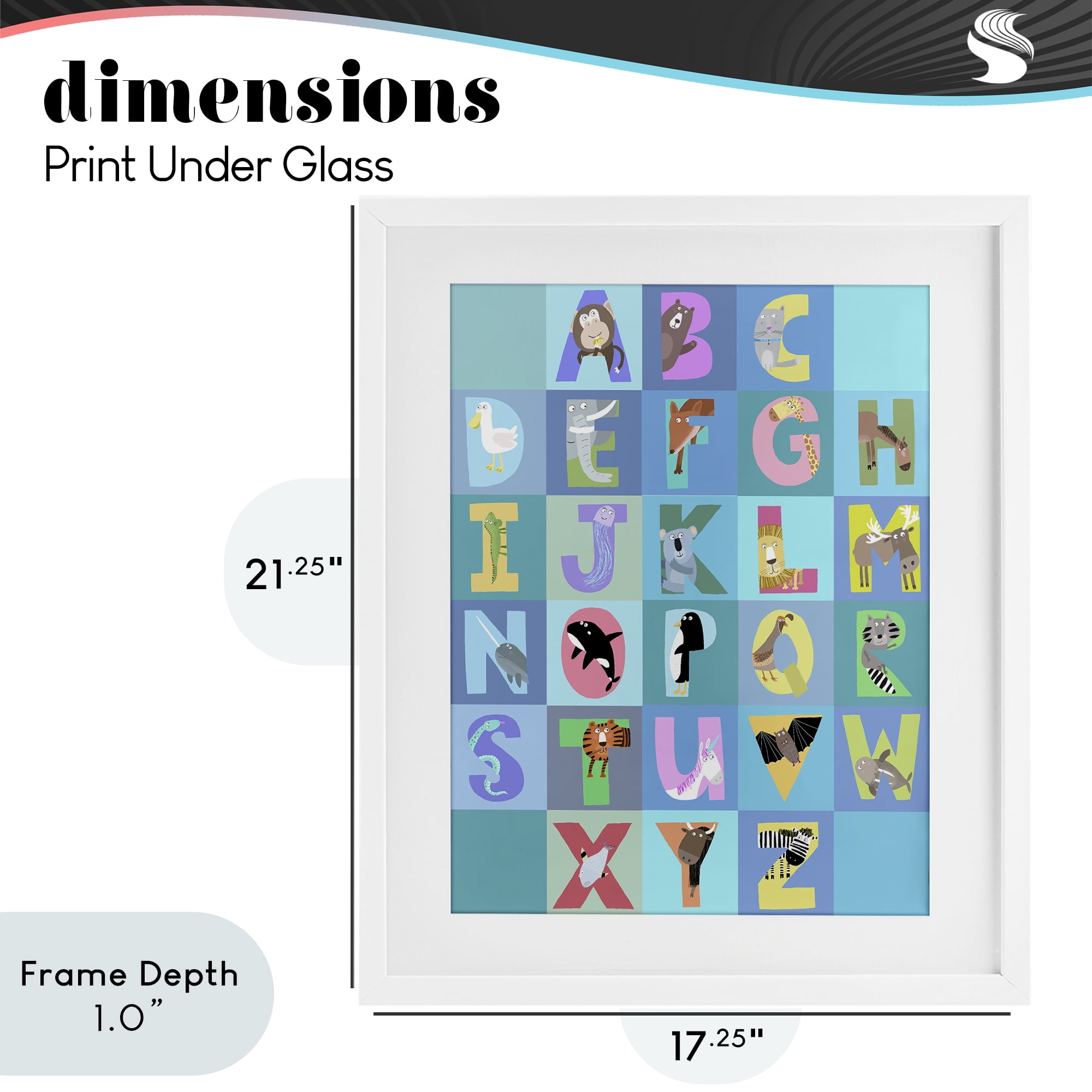 Stupell Industries Animal Alphabet in Blue White Framed Print Under Glass, design by Carla Daly