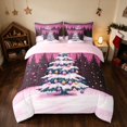 thumbnail image 3 of Manfei Christmas Tree Twin Bedding 7pcs Holiday Bedding Comforter Set, Magenta Black, Pink Reversible, 3 of 6
