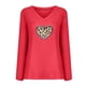 thumbnail image 4 of Camiseta de manga larga informal con cuello en V para mujer Pompotops  gfhjh22189, 4 of 4