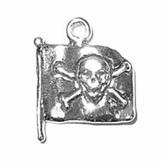 Sterling Silver 18" .8mm 3D Pirate Flag Waving In The Wind Pendant Necklace
