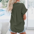 thumbnail image 6 of Women Tops Summer Blouses Solid Color Lapel Breasted Double Pocket Short Sleeved Shirt Top Short Sleeved V-neck Top/shirt Army Green, 6 of 9