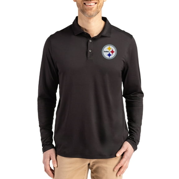 Men's Cutter & Buck Black Pittsburgh Steelers Coastline Epic Comfort Eco Recycled Polo