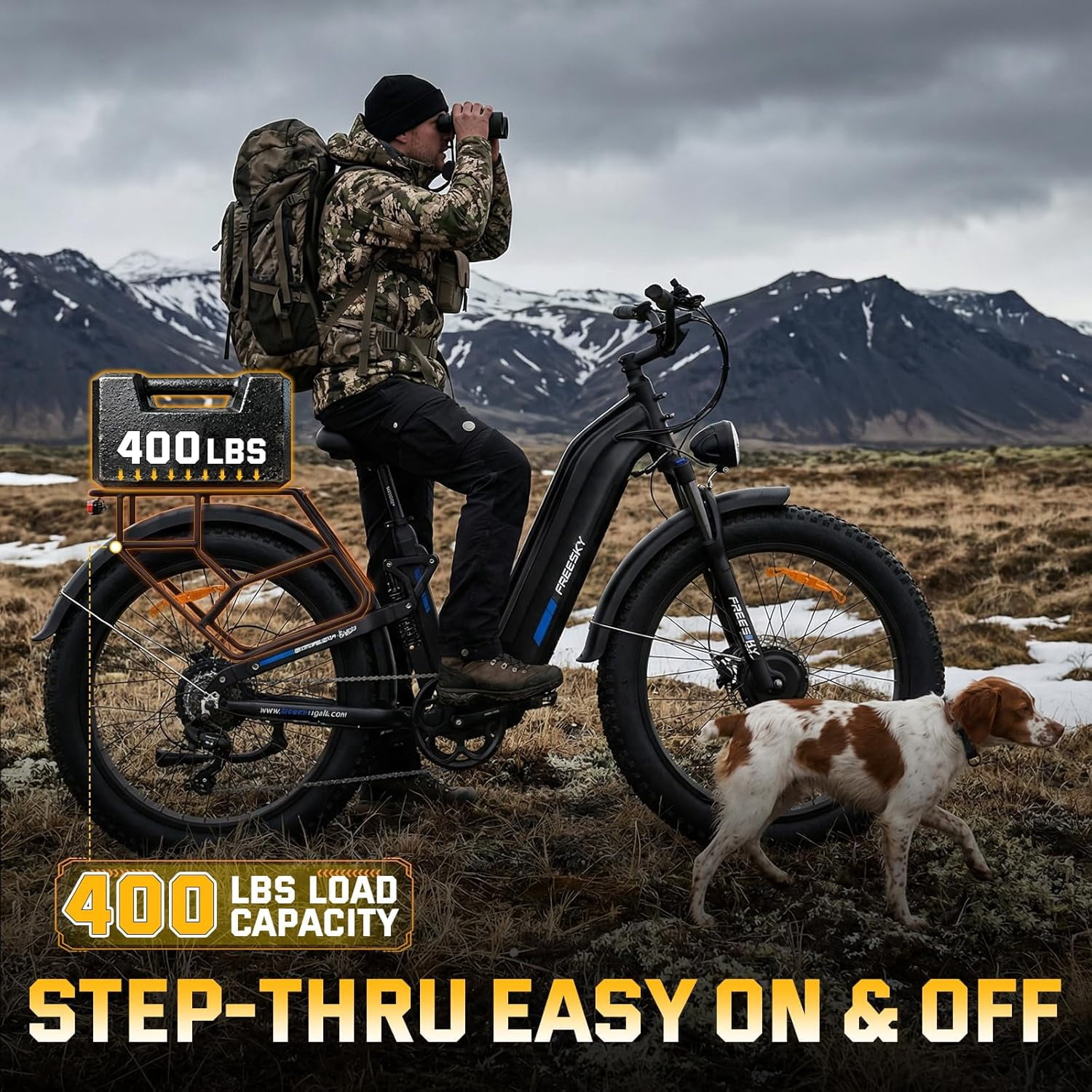FREESKY Ranger AIR Dual Motor 3500W Electric Bike for Adults, 200NM Fast Ebike, 105 Miles Long Range Full Suspension 26" Fat Tire Electric Mountain Bicycle for Hunting Commuting Off-Road