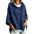thumbnail image 2 of Women Tops Hooded Sweatshirt Solid Color Short Sleeve Casual Sports Top for Fall Winter Daily Working Wear, 2 of 7