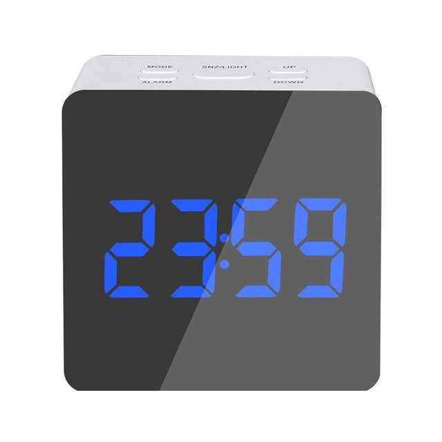 Reloj despertador digital LED Temperatura Escritorio Espejo de maquillaje Arte Snooze Reloj Dormitorio Decoración de oficina, Cuadrado kenally HA3237-04B
