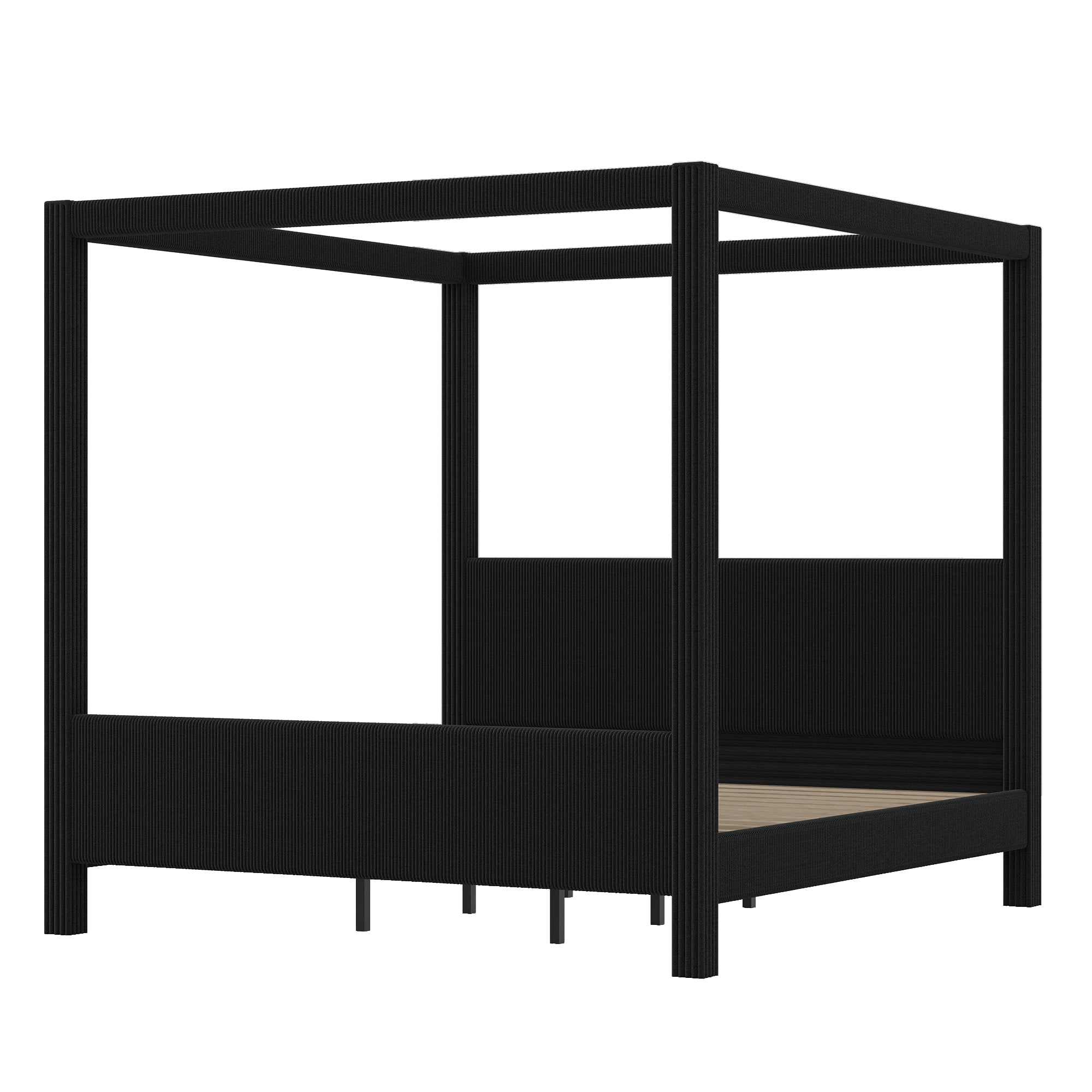Euroco Upholstery King Size Canopy Platform Bed, No Box Spring Needed, Black