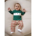 thumbnail image 2 of Toddler Baby Girl Christmas Outfit Santa Claus Embroidery Crewneck Long Sleeve Pullover Sweatshirt and Plaid Pants 2Pcs Fall Winter Clothes Set, 2 of 8