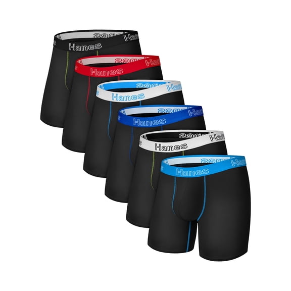 Hanes Men's Stretch Cotton Boxer Brief Underwear, Comfort Flex Fit, 6-Pack Assorted XL