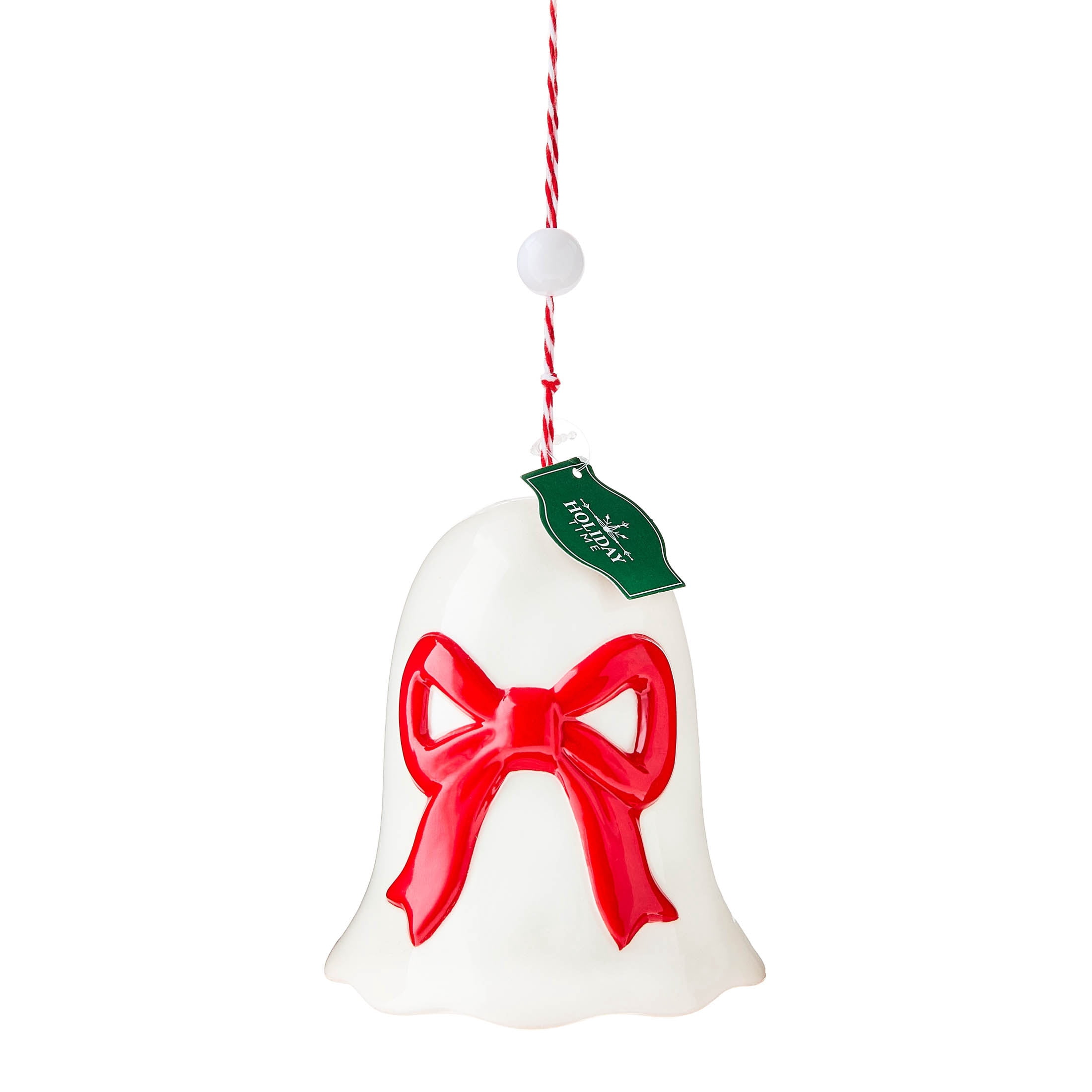 Red and White Bell with Bow Christmas Ornament, 4", by Holiday Time