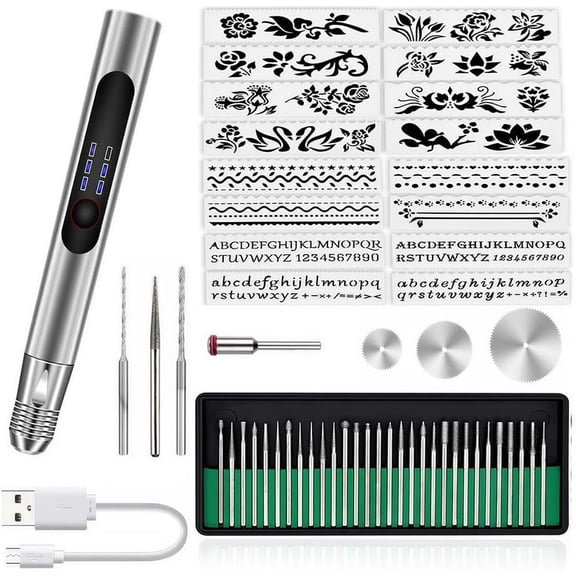 Rechargeable Engraving Pen with 63 Bits for Glass and Metal, Cordless Rotary Tool