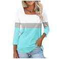 thumbnail image 2 of Women's Casual Printed V Neck Three Quarter Sleeve Tops Shirts Blouses for Daily Wear Business Office Vacation Fashion Essential Gift for Women | CSEONE,Light Blue L, 2 of 8