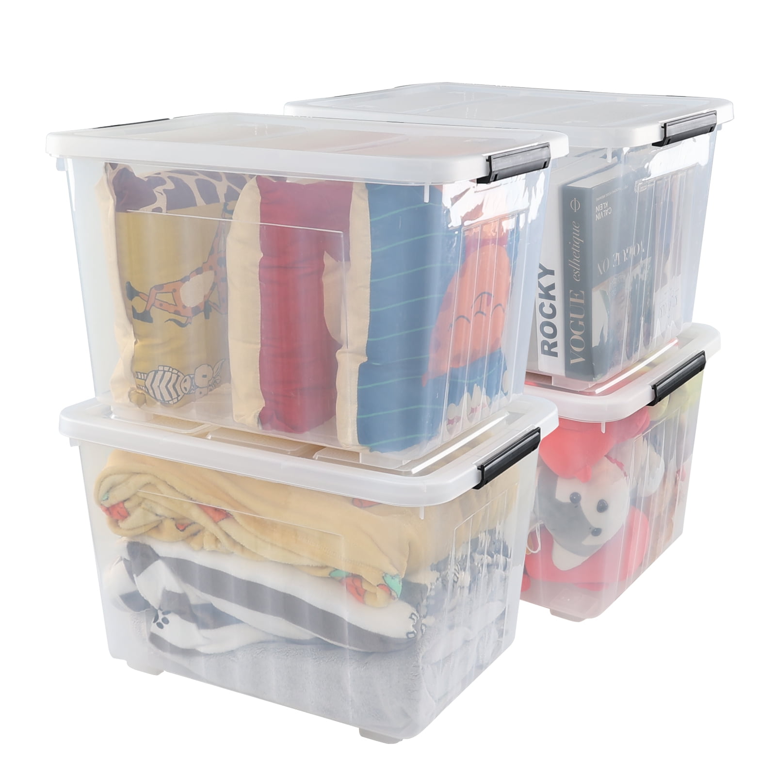 Rinboat 70 Quart Large Storage Bins with Lids, Stackable Clear Plastic