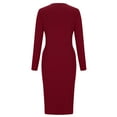 thumbnail image 2 of Elvqul Dresses Women Long Sleeve Plain Round Neck Plus Size Red Maxi Fashion Dresses, 2 of 4