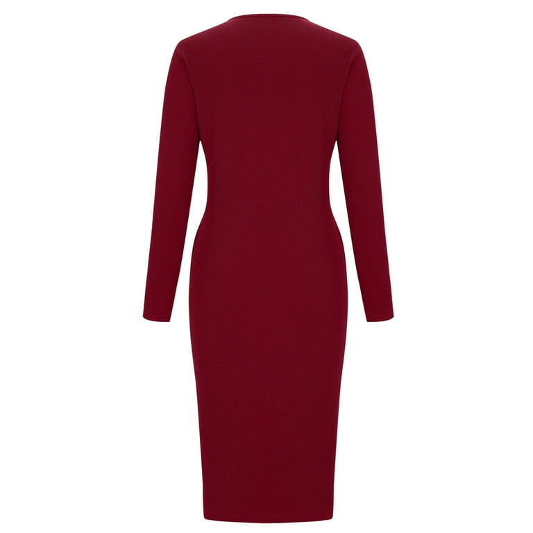 Cocktail Dresses For Women Sevevn Women's Long Sleeve Ruched Waist Body-Con  Pencil Skirt Slit Midi Cocktail Party Dress