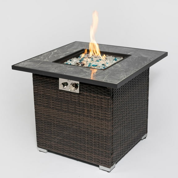 UBesGoo 30" Fire Table Propane Gas with Glass Rocks and Rain Cover