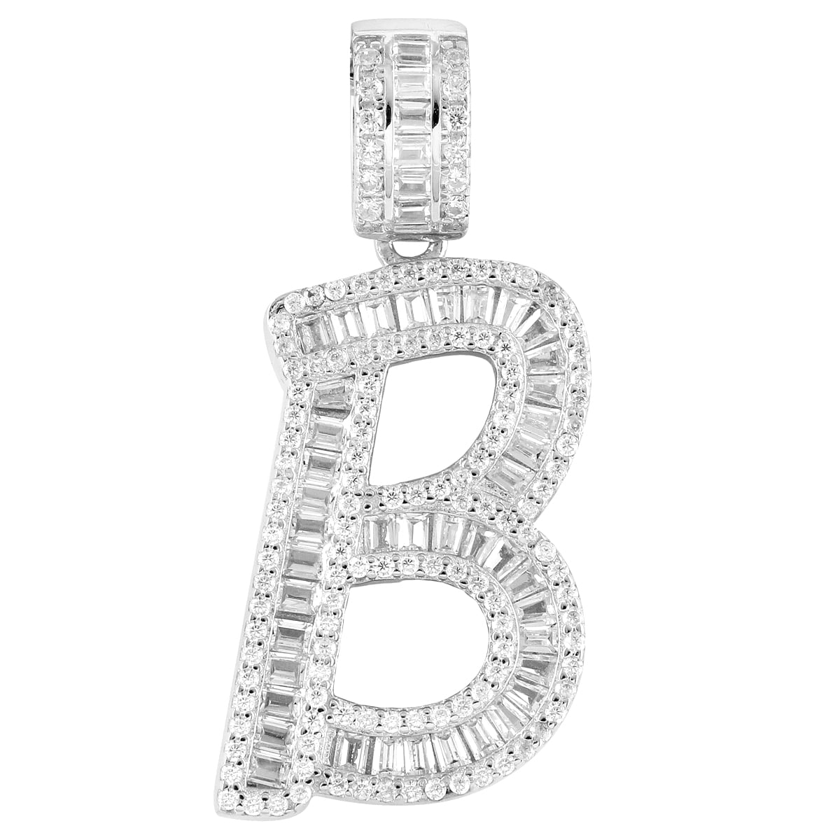 Initial Letter B Silver Baguette Custom Pendant - Walmart.com