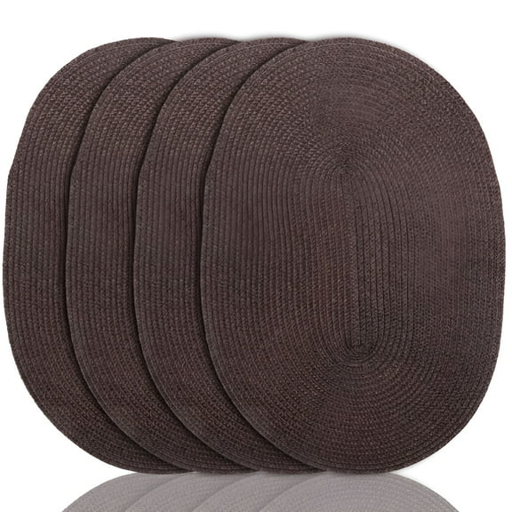 LAMIRO 4pcs Oval Braided Placemats for Dining Table Decoration Brown